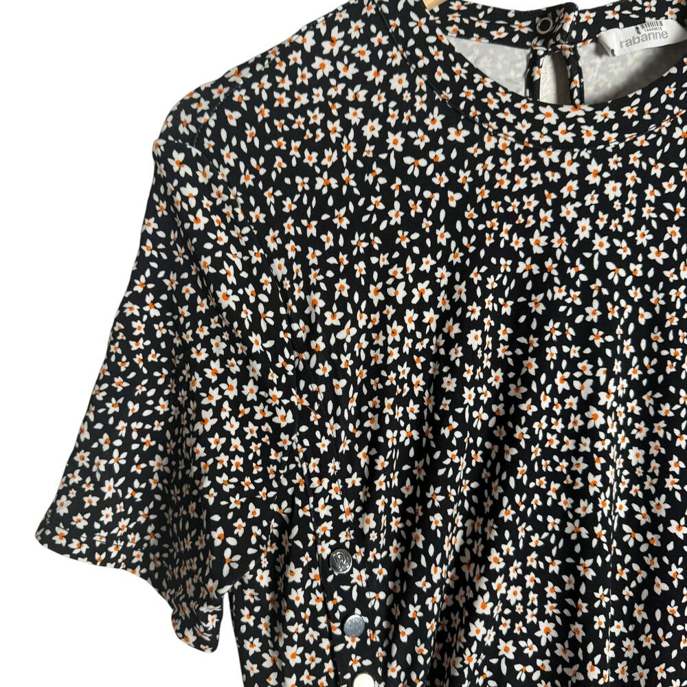 Paco Rabanne Black Floral Jersey Short Sleeve Crewneck Midi Dress Size XXL - Picture 11 of 16